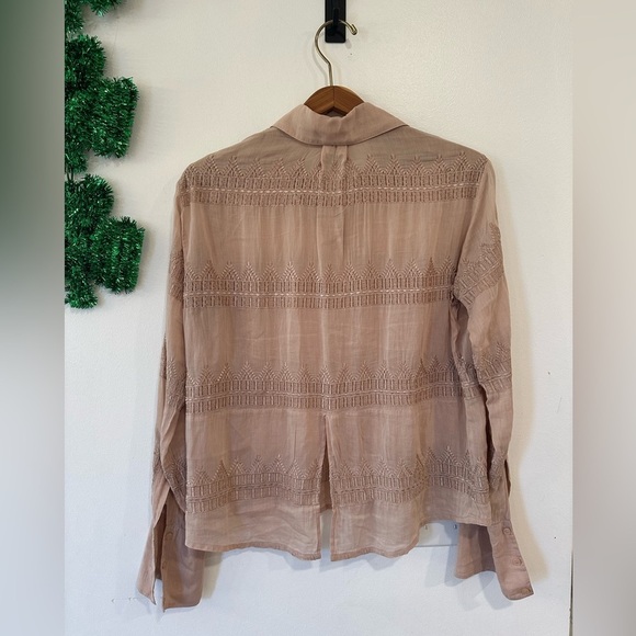 Chelsea Flower Crochet Women’s Silk Like Long Sleeve Button Blouse Boho Pink - Picture 4 of 8